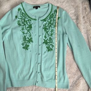 Brooks Brothers Light Blue Cardigan with Green Embellishments